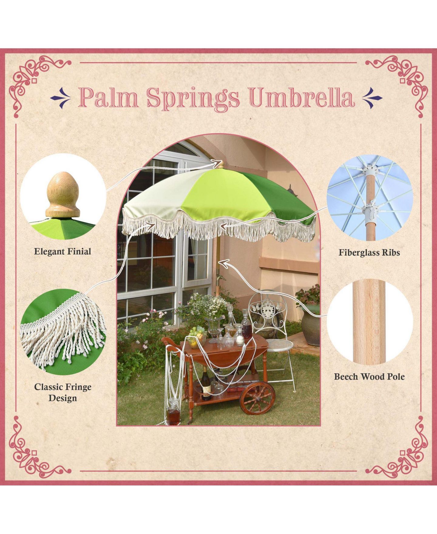 Детская игрушка WinSpin 24" Modular Prize Wheel Tabletop with Palm Springs Green Fringe Umbrella for Outdoor Pop-up Shop Craft Booth, цвет: Natrual — фото 8