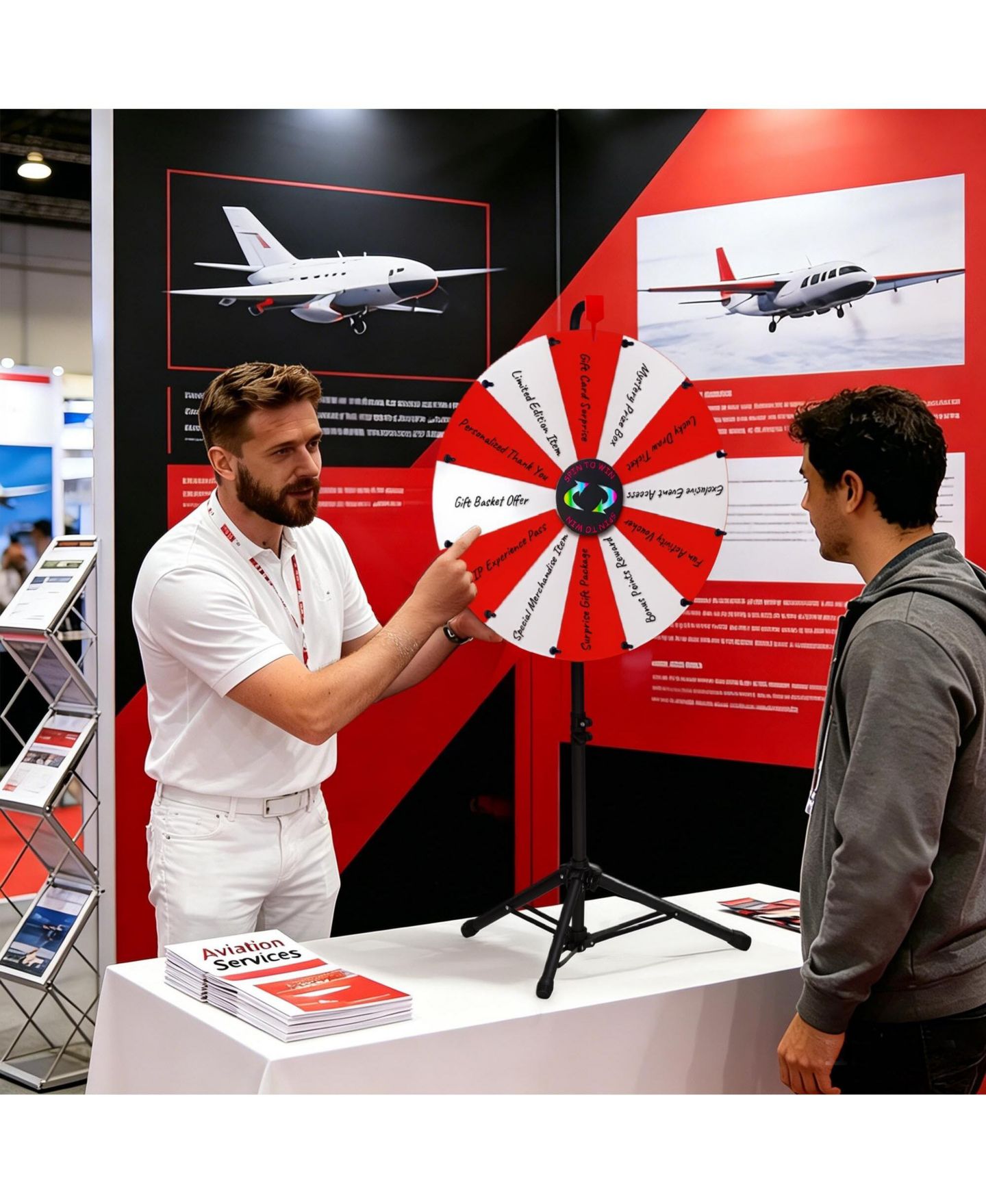 Детская игрушка WinSpin 24" Display Prize Wheel Red and White DIY Floor Stand 12 Slot Modular Custom Spinning Wheel Pop Up Trade Show, цвет: Natrual — фото 8