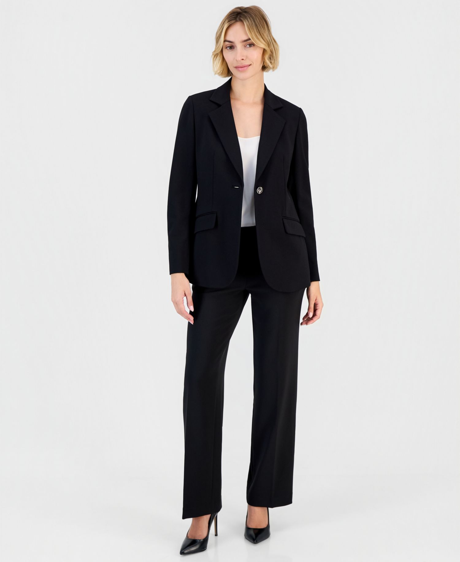 Women's One-Button Flap-Pocket Blazer