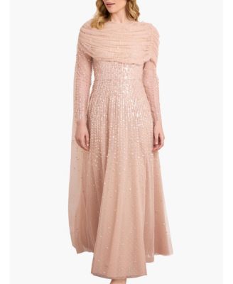 Women's Moonlight Sequin Draped Long Sleeve Gown