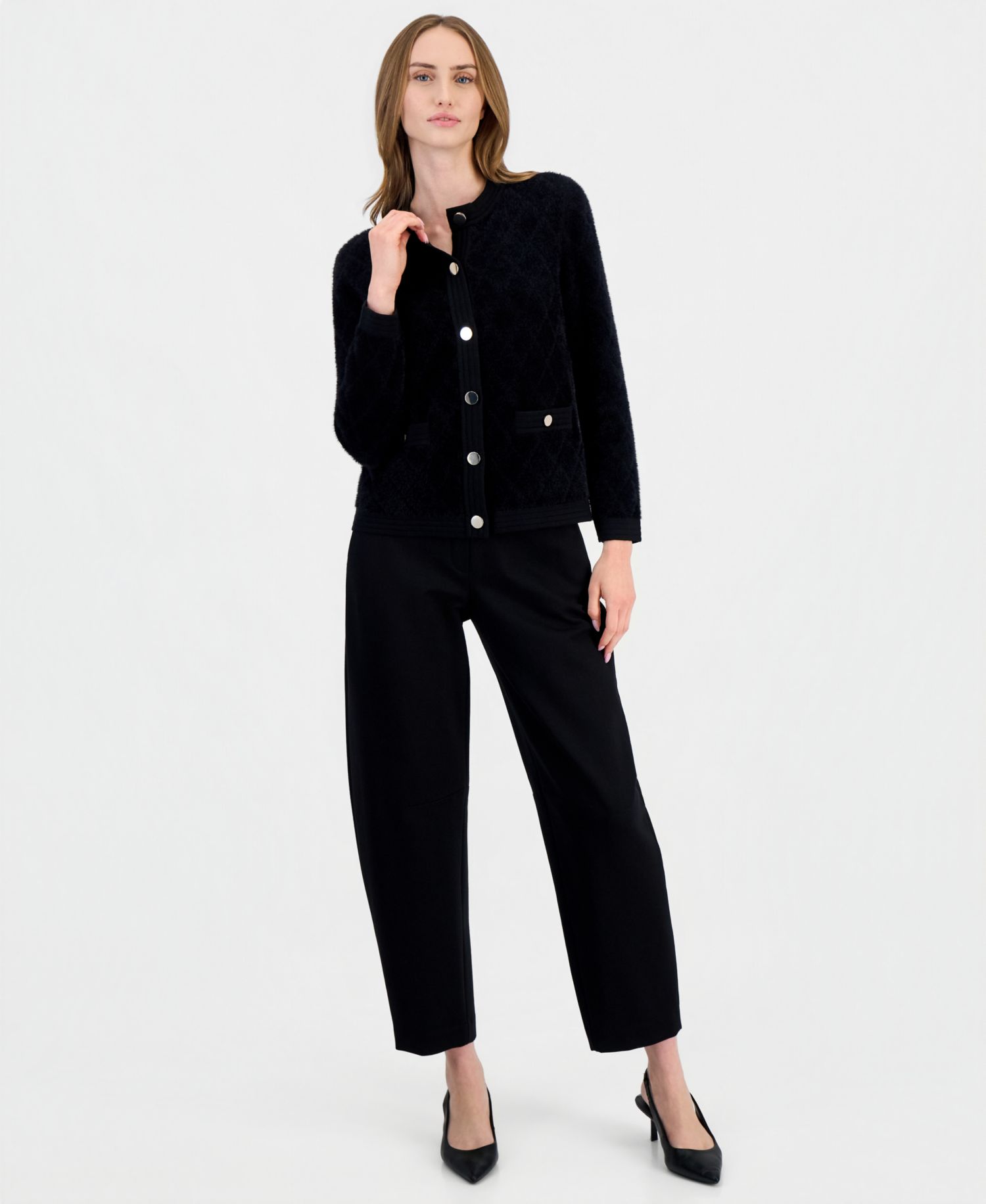 Women's Quilted Eyelash Yarn Cardigan