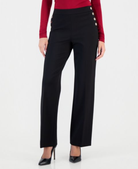 Женские брюки Anne Klein Sailor High-Waist Wide-Leg, цвет: Чёрный