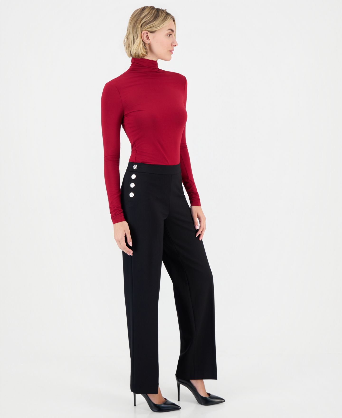 Женские брюки Anne Klein Sailor High-Waist Wide-Leg, цвет: Чёрный — фото 2