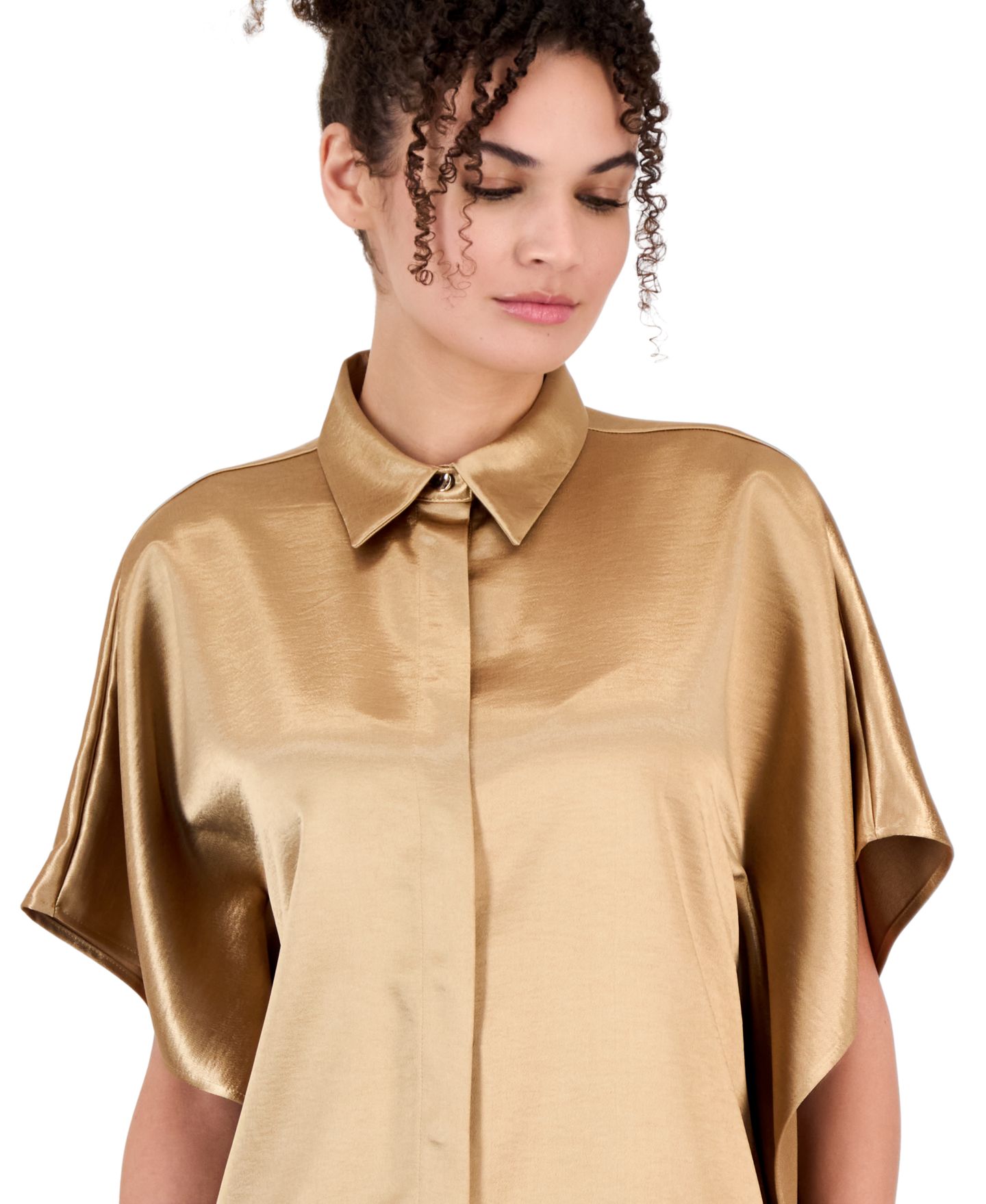 Женская блузка Anne Klein Collared Dolman-Sleeve Satin, цвет: Vicuna — фото 3