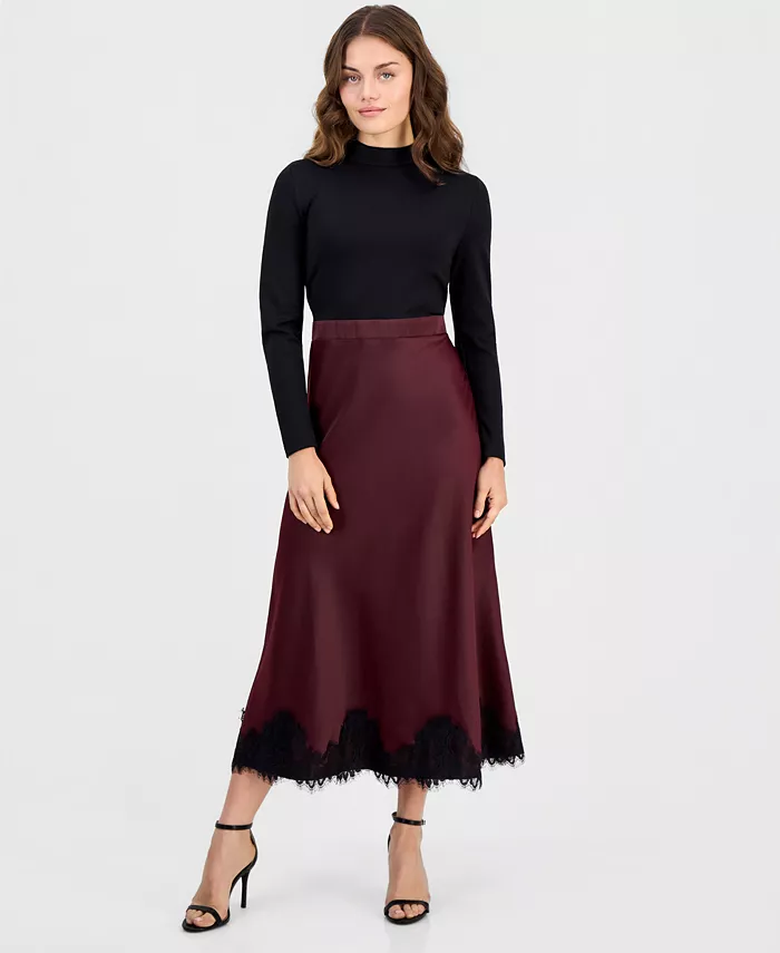 Petite Serenity Montreal Sati Long-Sleeve Lace Mock Neck Dress