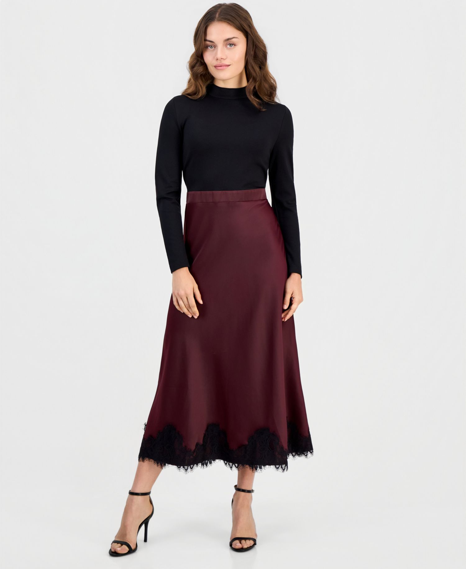 Petite Serenity Montreal Sati Long-Sleeve Lace Mock Neck Dress