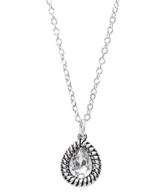 Sterling Silver Pear-Shaped Crystal Rope Edge Necklace