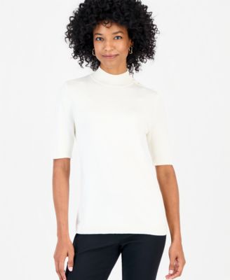 Petite Mock-Neck Short-Sleeve Sweater