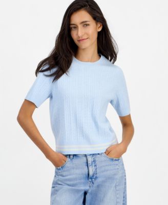 Women's Cable-Knit Short-Sleeve Crewneck Sweater