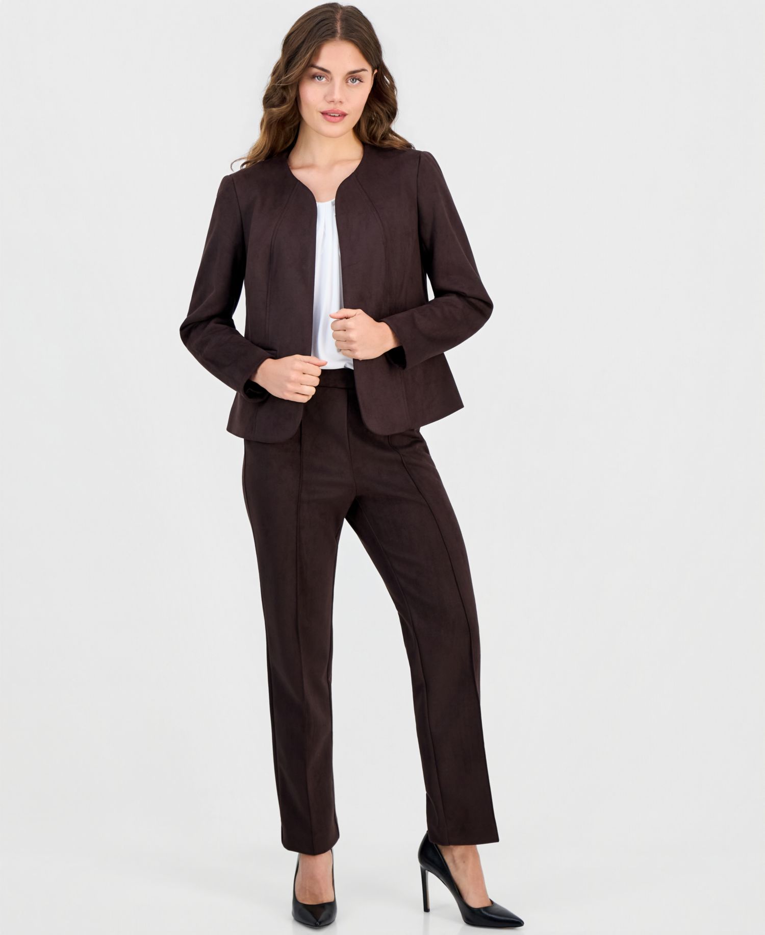 Petite Scuba Suede Open-Front Jacket