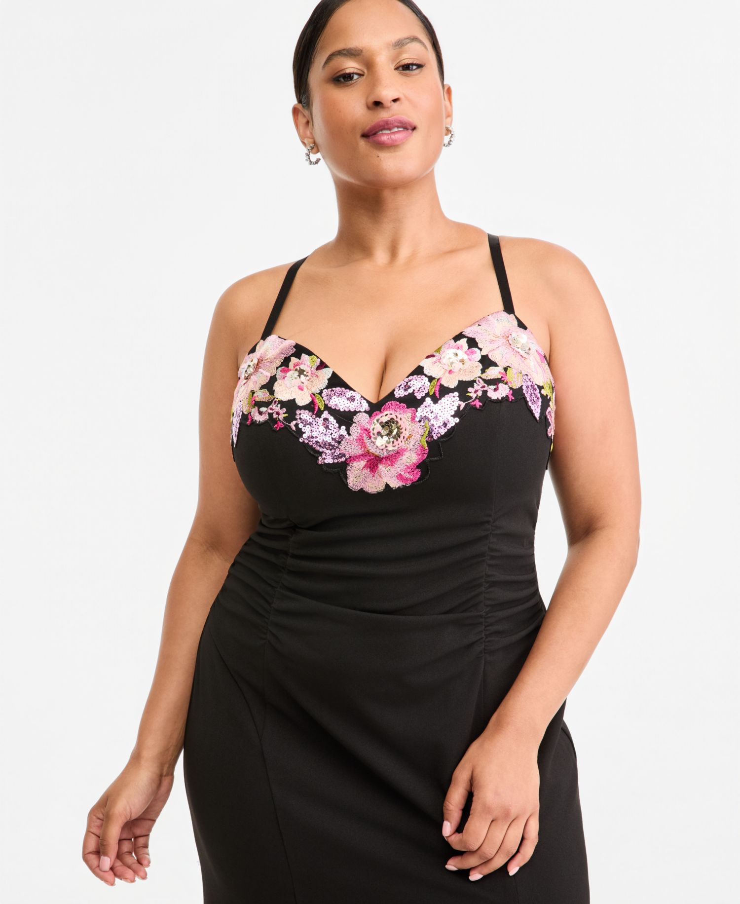 Plus Size Scuba Body-Con Sequined Embroidery Gown