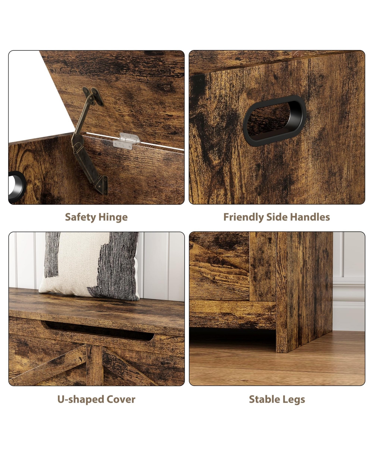 homfan 47.2" Wooden Storage Chest with Safety Hinges - Farmhouse Style Entryway Spacious Shoe and Blanket Organizer
