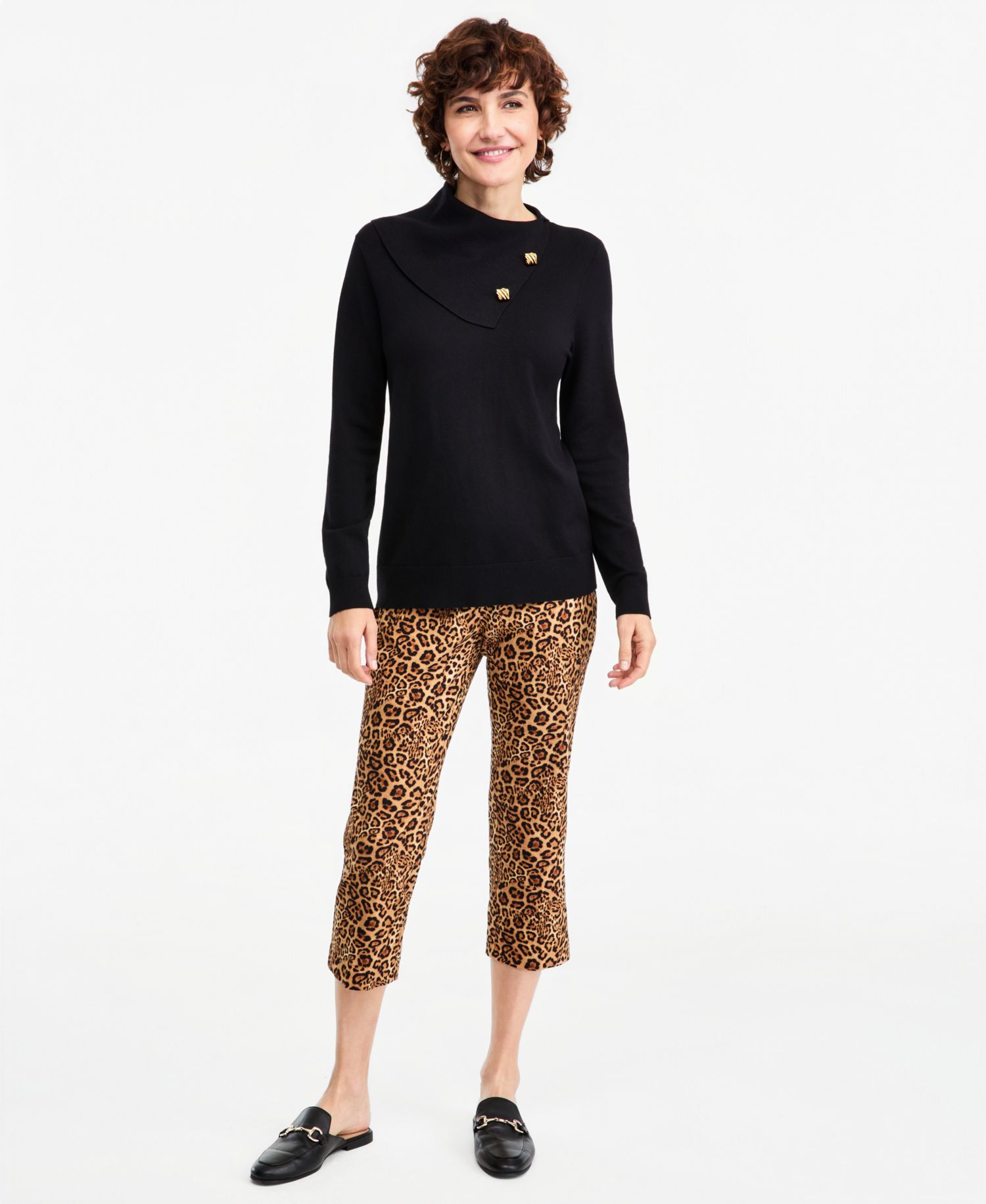 Petite Long-Sleeve Envelope-Neck Pullover Sweater