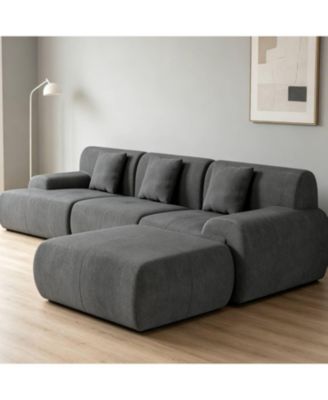 Corduroy L Shaped Fabric Sectional Sofa Set with Chaise for Living Room Apartment