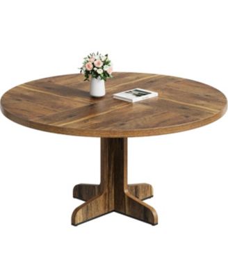 47" Round Dining Table for 4, Farmhouse Kitchen Table with Wood Top & Stable Base