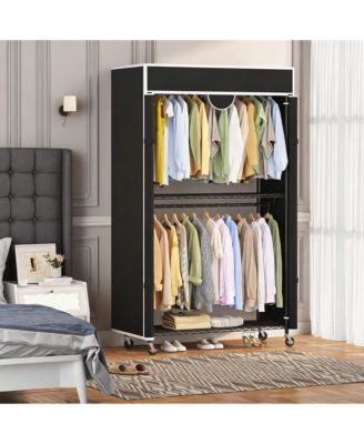 Heavy Duty Carbon Steel Portable Closet Wardrobe - Clothes Rack with Cover - Dustproof, Tool-Included Assembly for Bedroom, Laundry, and More
