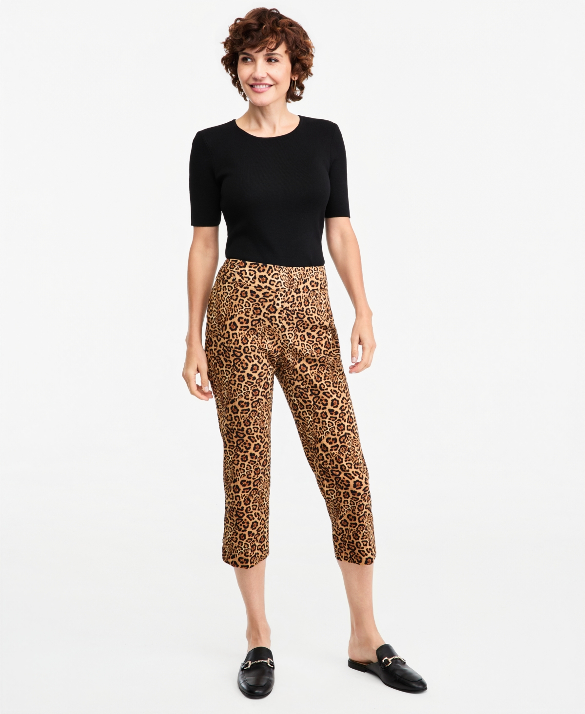 Jm Collection Women's Leopard Rivet High-Waisted Pull-On Capris, Macy's Exclusive