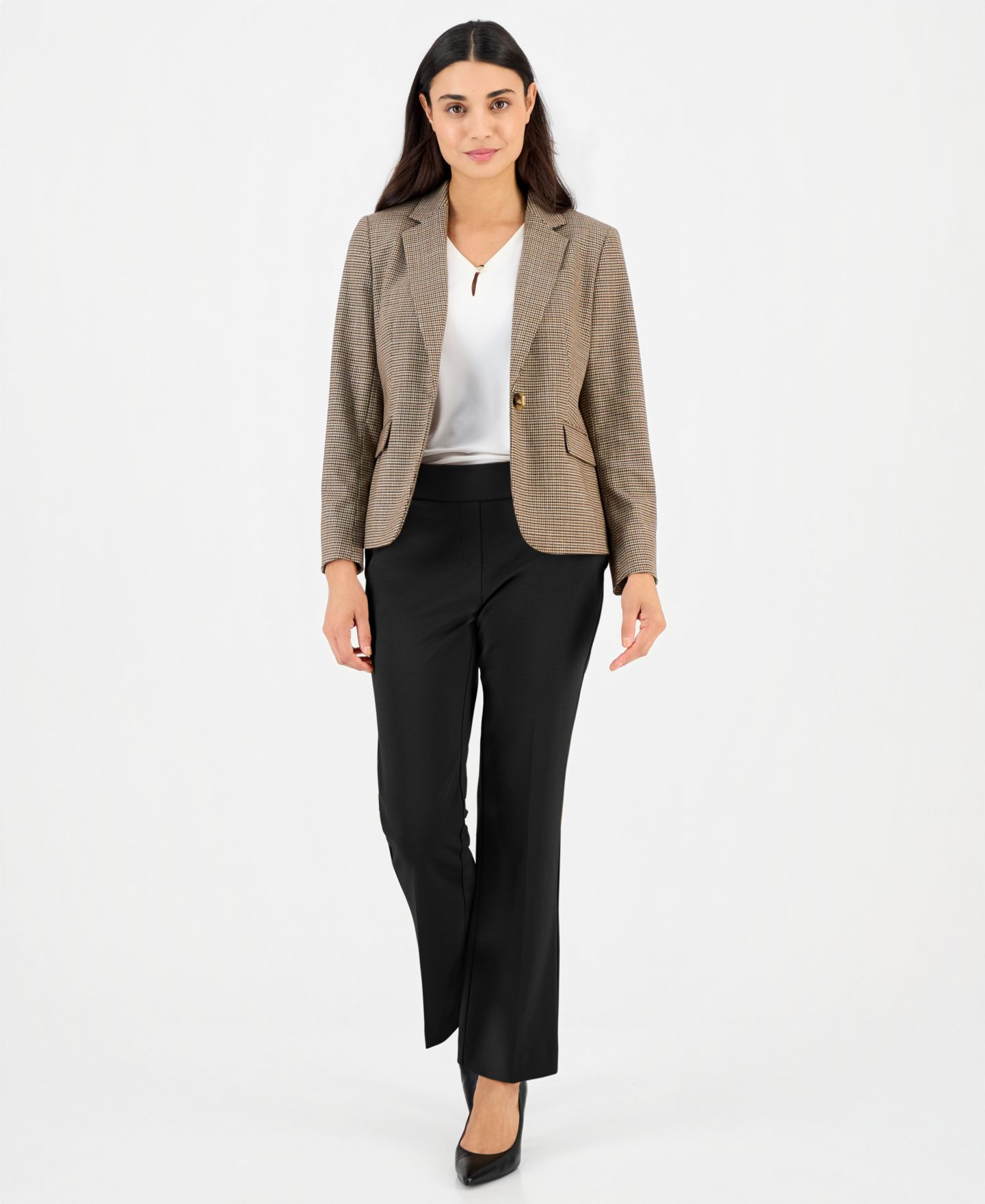 Женский пиджак Anne Klein Petite Plaid Notched-Collar Blazer, цвет: Разноцветный — фото 4