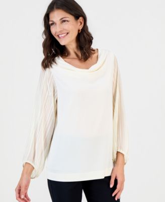 Women's Long-Sleeve Cowl-Neck Lurex Stripe Blouse