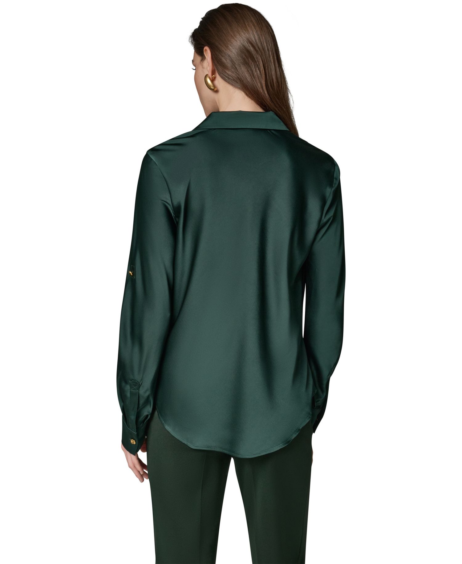 Petite Satin Back Crepe Long-Sleeve Top