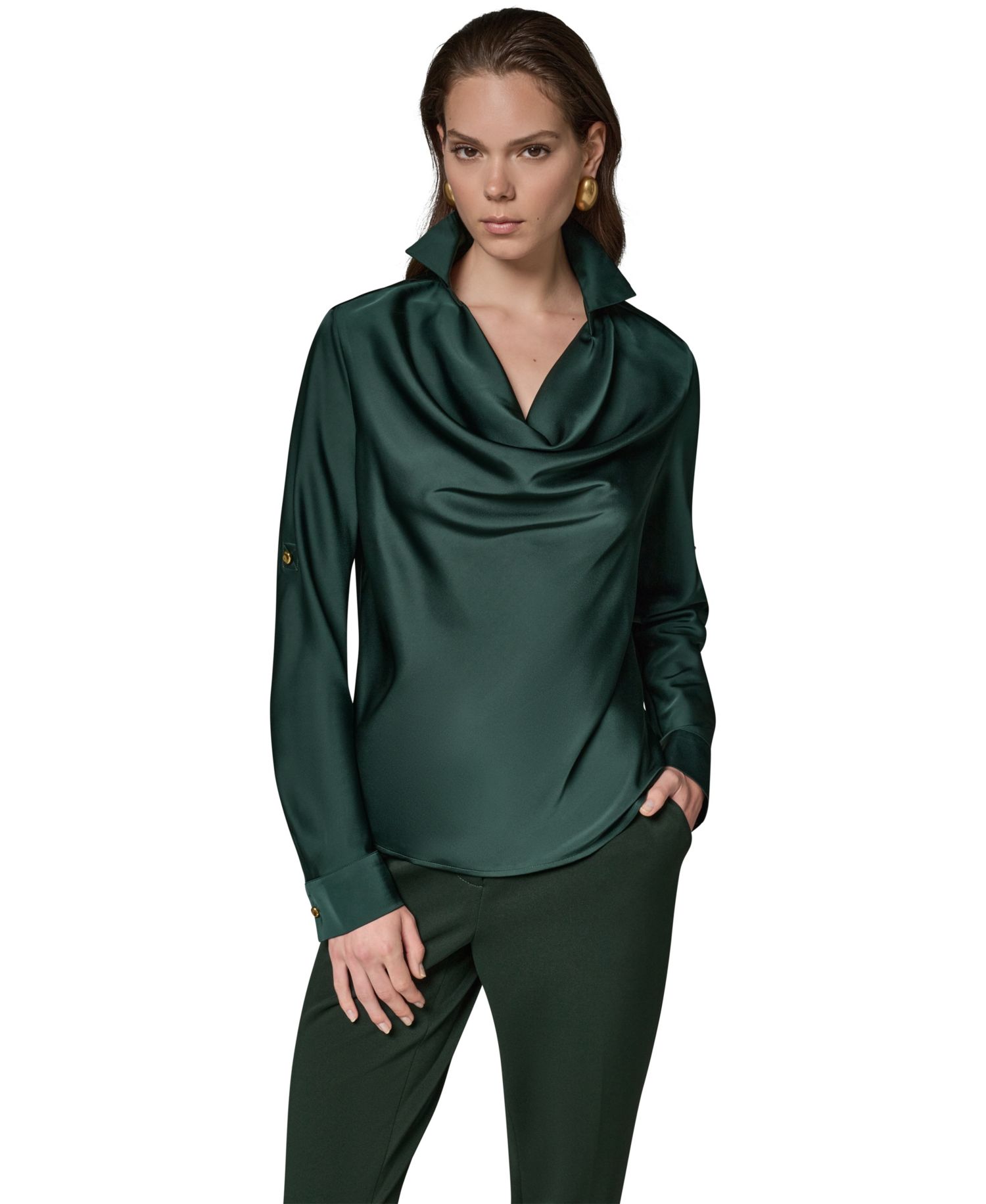 Petite Satin Back Crepe Long-Sleeve Top