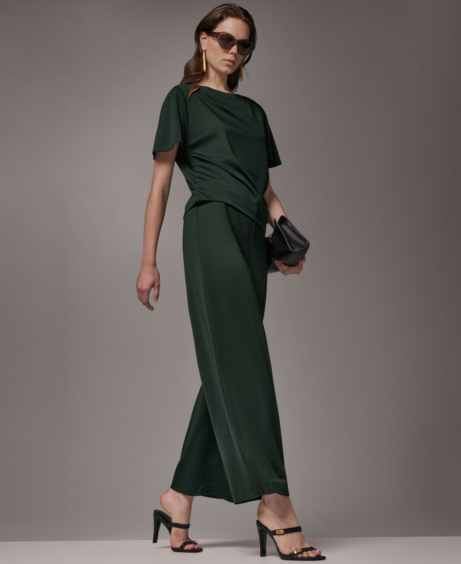 Women's Ruched Side Short-Sleeve Top & Wide-Leg Pull-On Pants