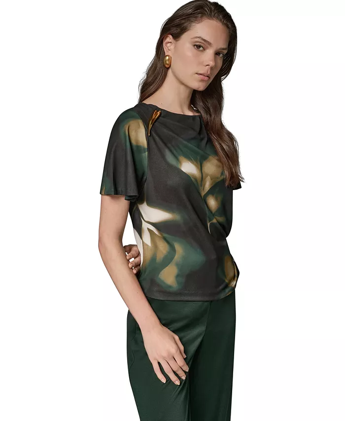 Women's Printed Jersey Boat Neck Top - thumbnail 3