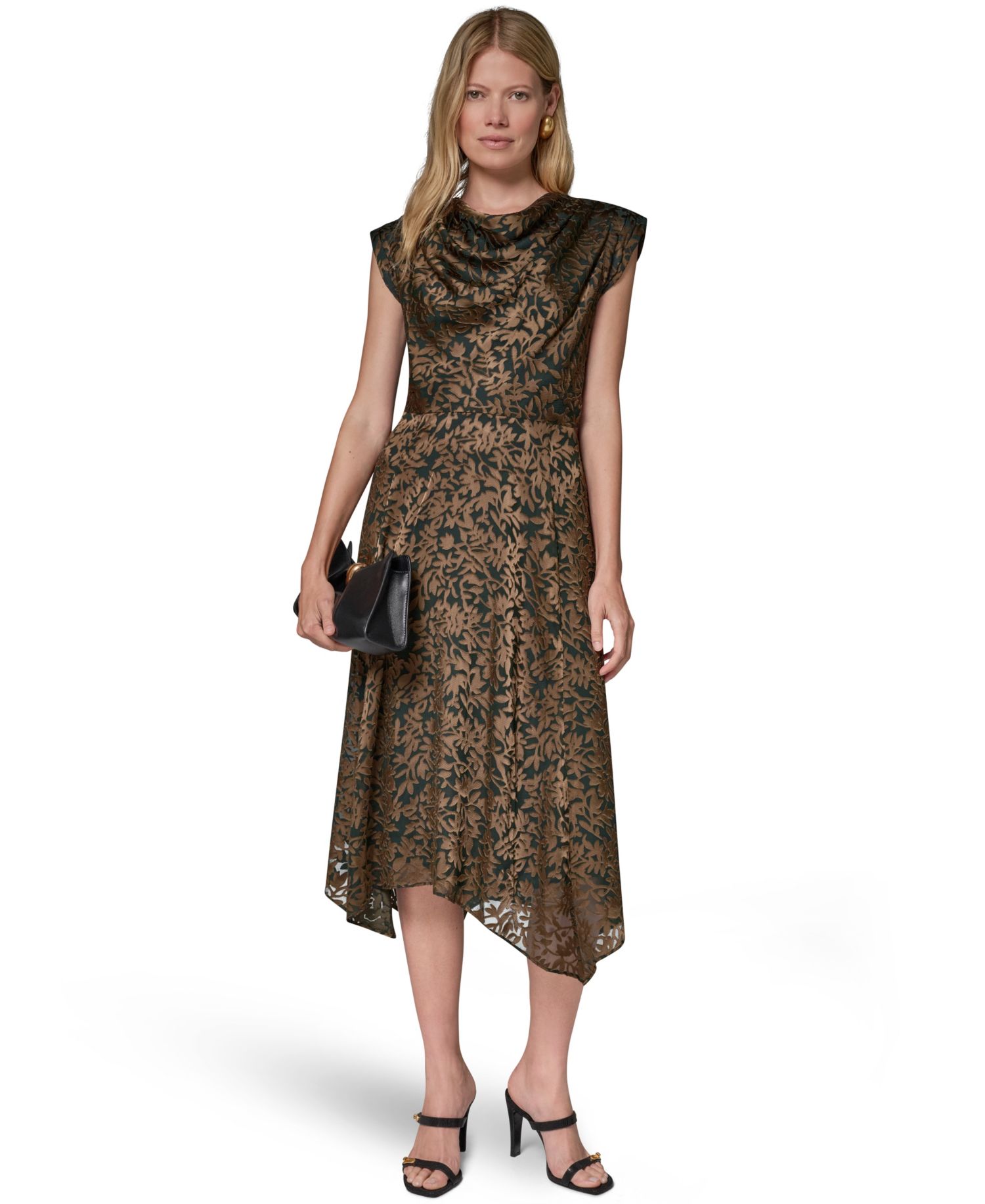 Women's Floral Vine Burnout Cowl Neck Dress