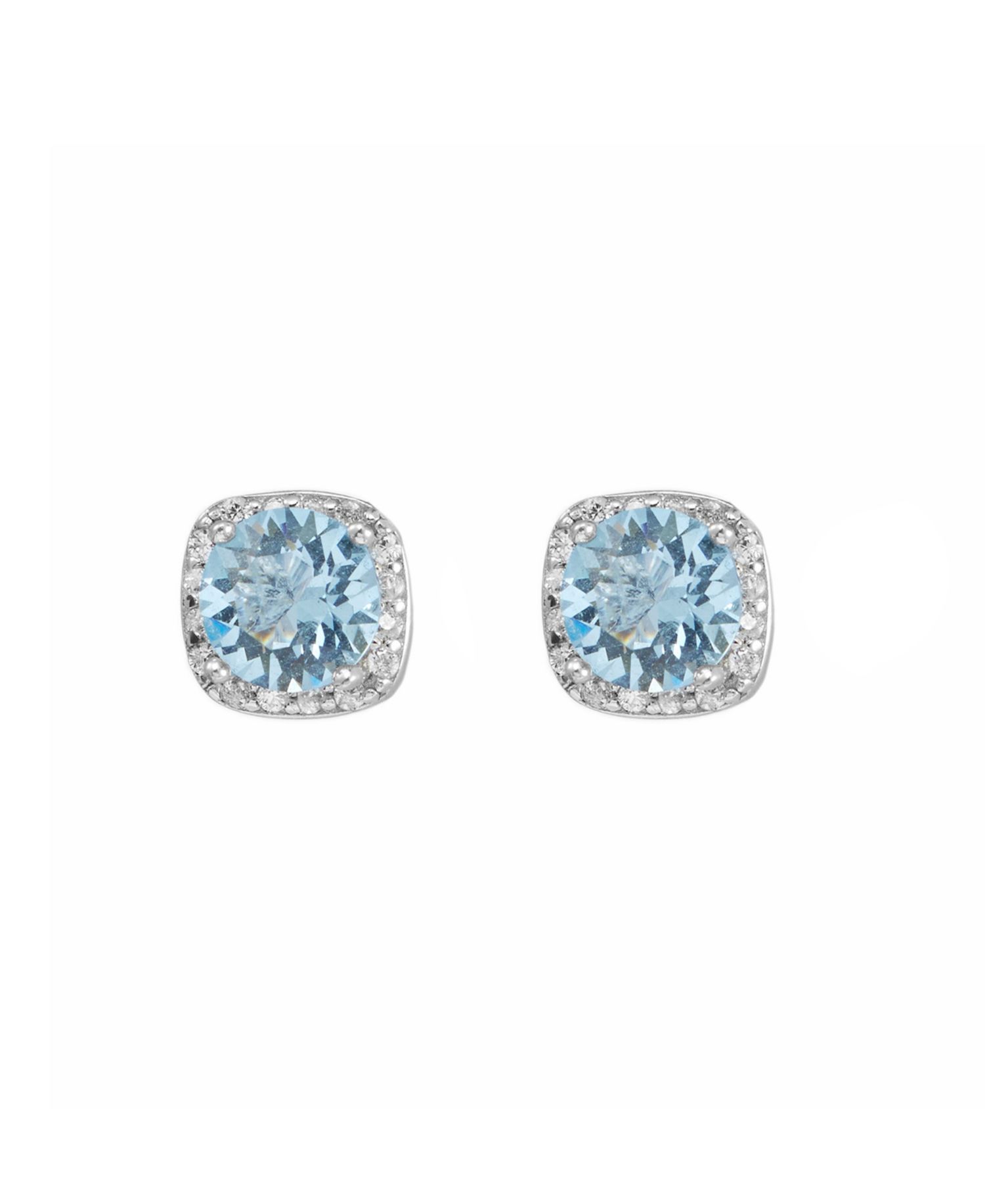 Sterling Silver 6mm Round Crystal with Cubic Zirconia Halo Stud Earrings