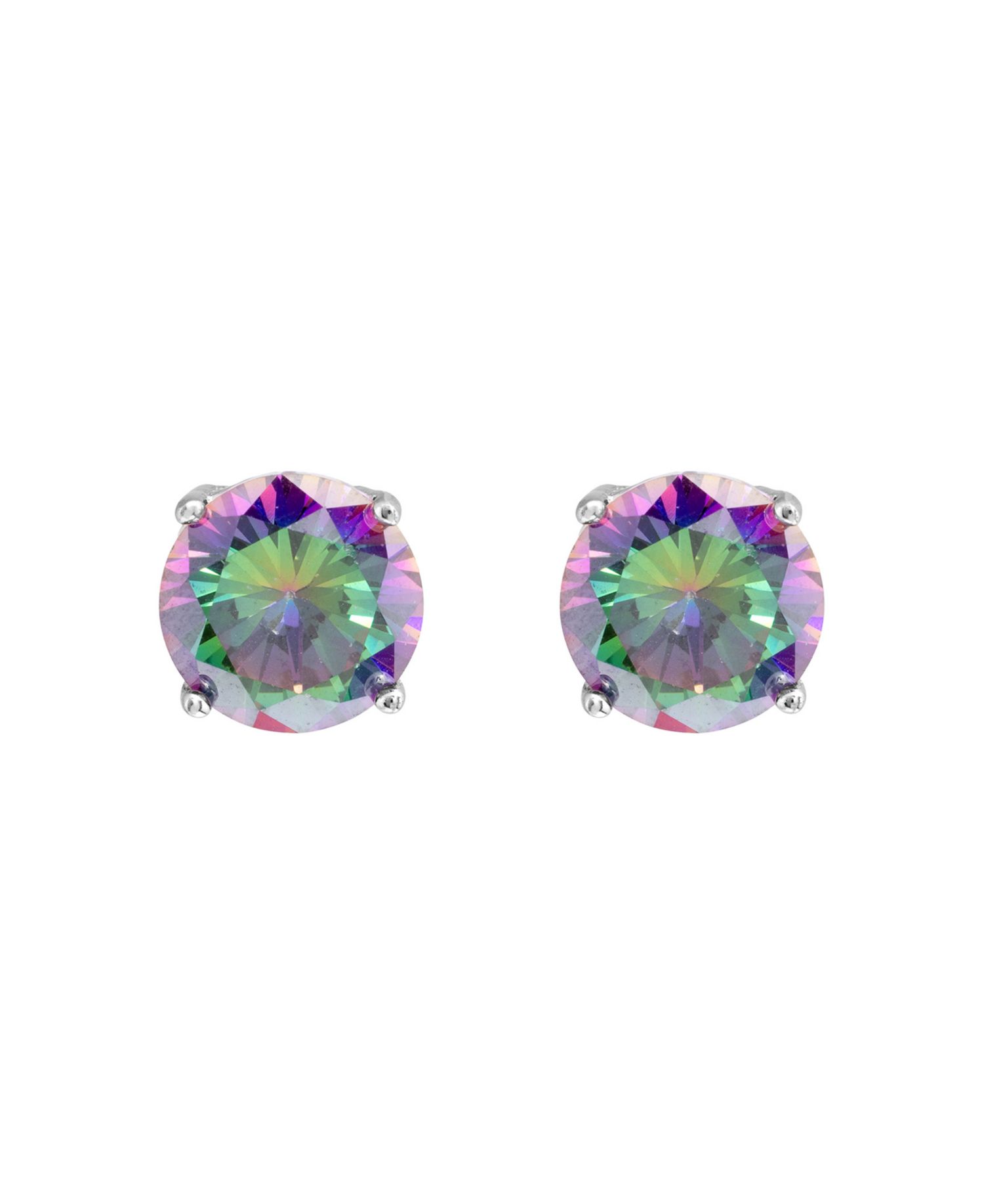 Sterling Silver 8mm Mystic Cubic Zirconia Basket Stud Earrings