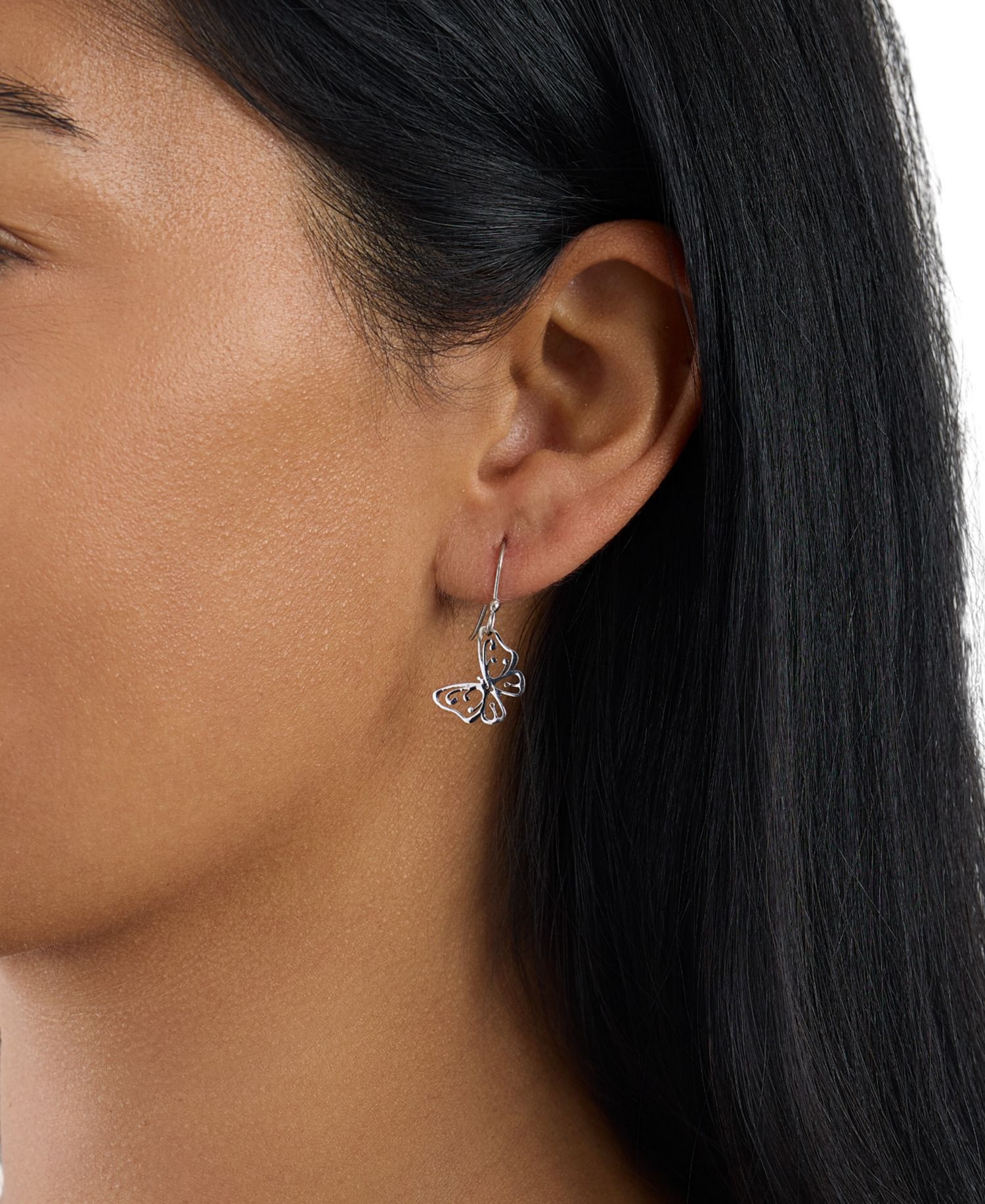 Sterling Silver Laser Cut Butterfly Drop Earrings