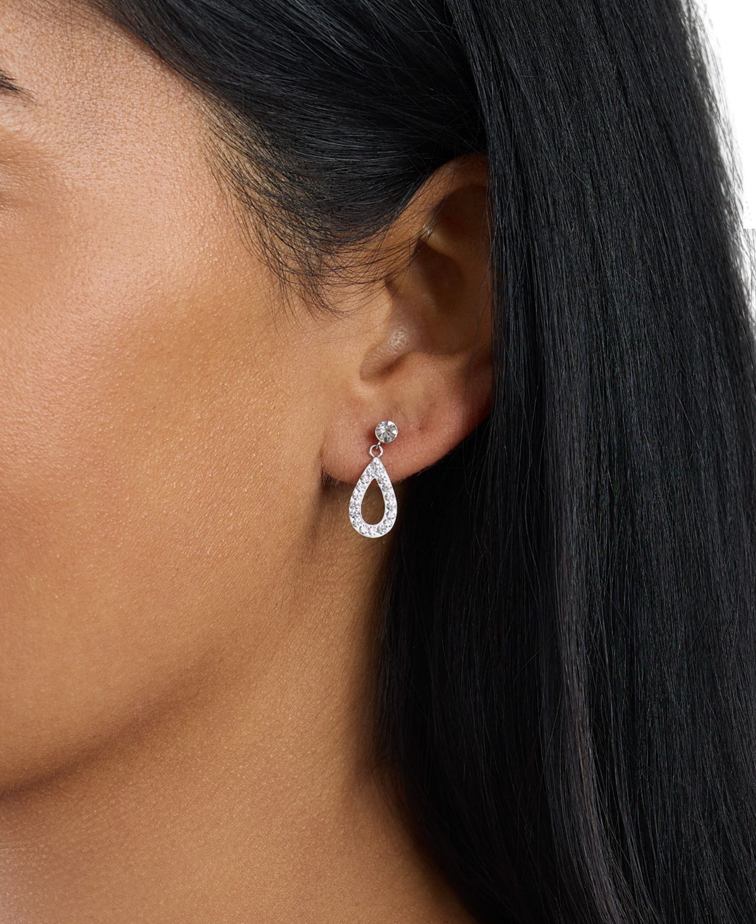 Sterling Silver Crystal Pave Open Teardrop Earrings