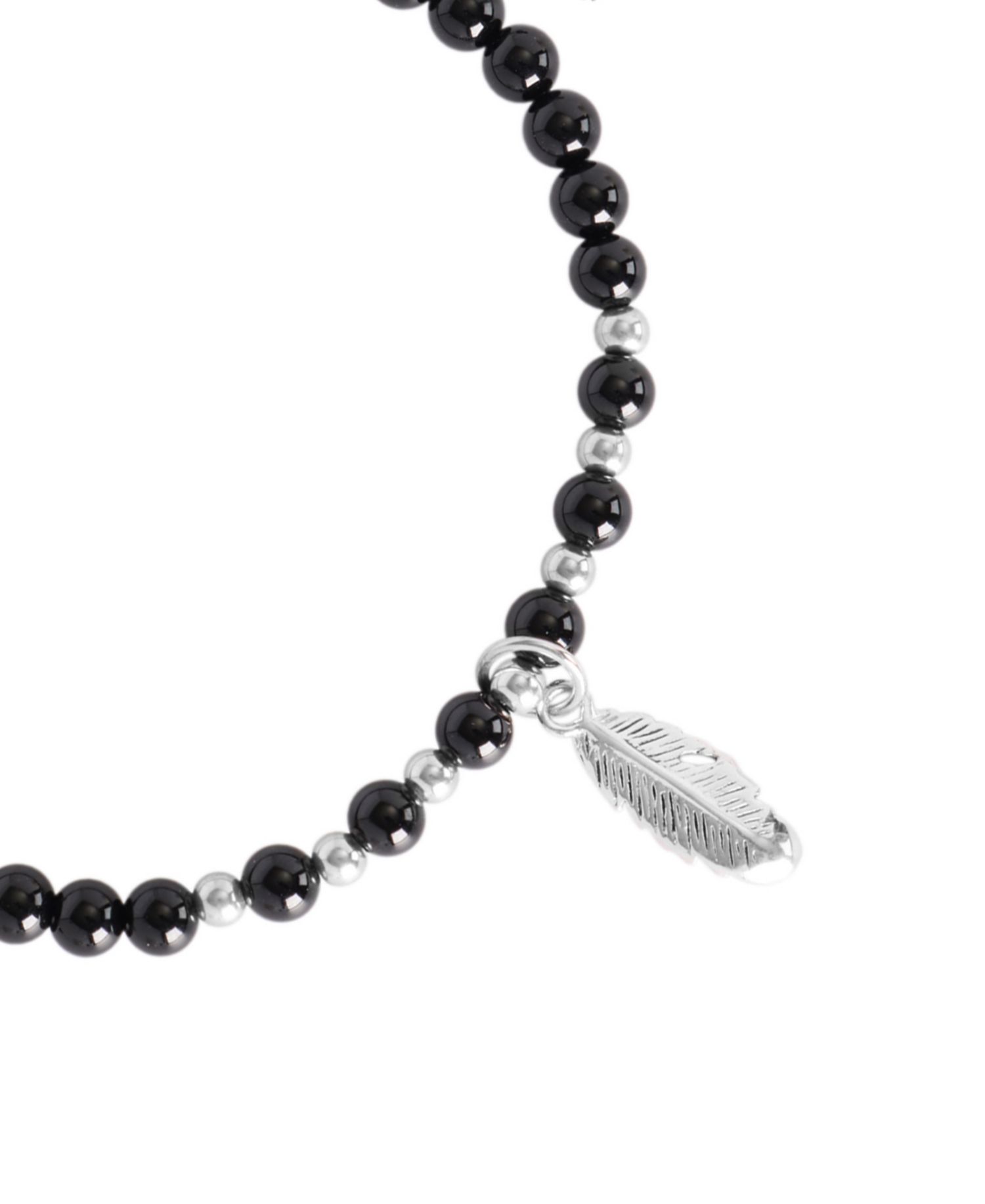 Sterling Silver Feather Charm Stone Beaded Rope Bracelet