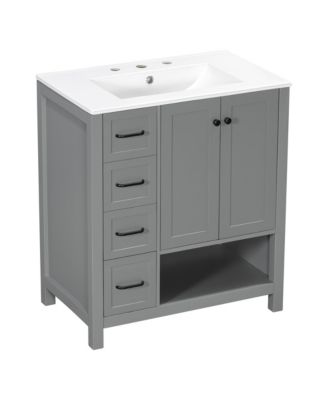 30 Inch Bathroom Vanity Cabinet with Sink Top Two Doors and Two Drawers Solid Wood Open Shelf MDF One Package