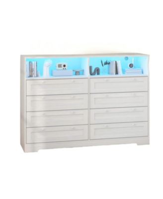 8 Drawer Wooden Dresser LED Charge Open Shelf Farmhouse TV Stand Fits 55 Inch TV