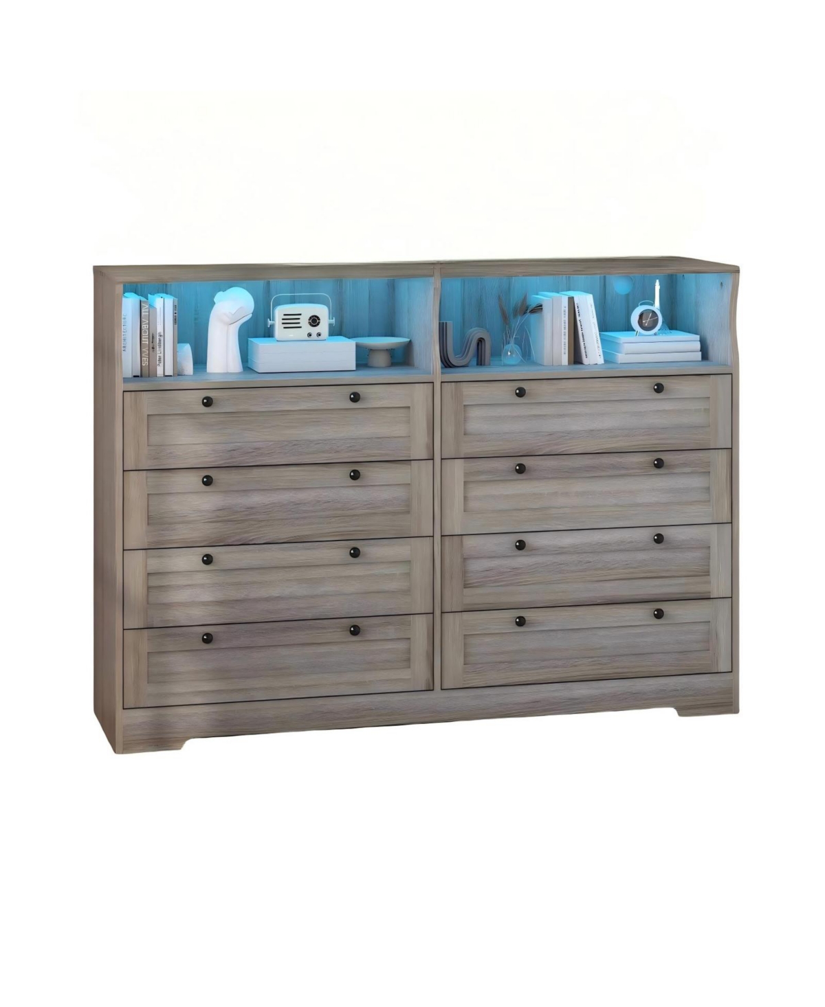 gaomon 8 Drawer Wooden Dresser Led Charge Open Shelf Farmhouse Tv Stand Fits 55 Inch Tv - Dark Grey