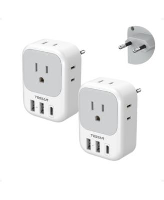 2 Pack European Plug Adapter USB C, US to Europe Adapter 4 Outlets 3 USB Charger, Type C International Power Adaptor to Italy Spain France