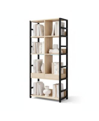 5 Tier Bookshelf with Doors - 71.1" Industrial Display Standing Shelf Rack with Shelves and Metal Frame for Living Room, Office