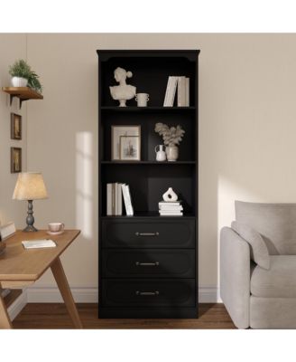 70 inch Tall Bookshelf with Drawers, Bookcase and Bookshelf with 3-Tier Open Shelves Storage Cabinet for Home Office Living Room