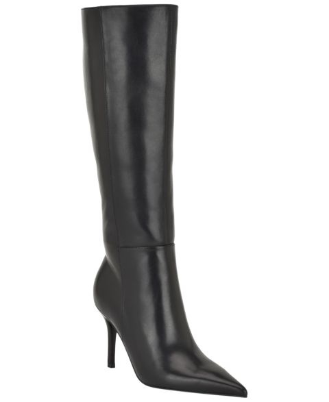 Женские ботинки Nine West Gerty Tall Stiletto Dress Boots, Regular & Wide Calf, цвет: Чёрный кожаный