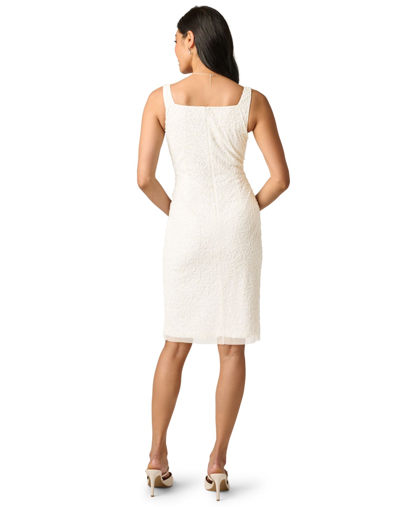 Женское платье Adrianna Papell Square Neck Bead Mesh Sheath, цвет: Слоновая кость — фото 6