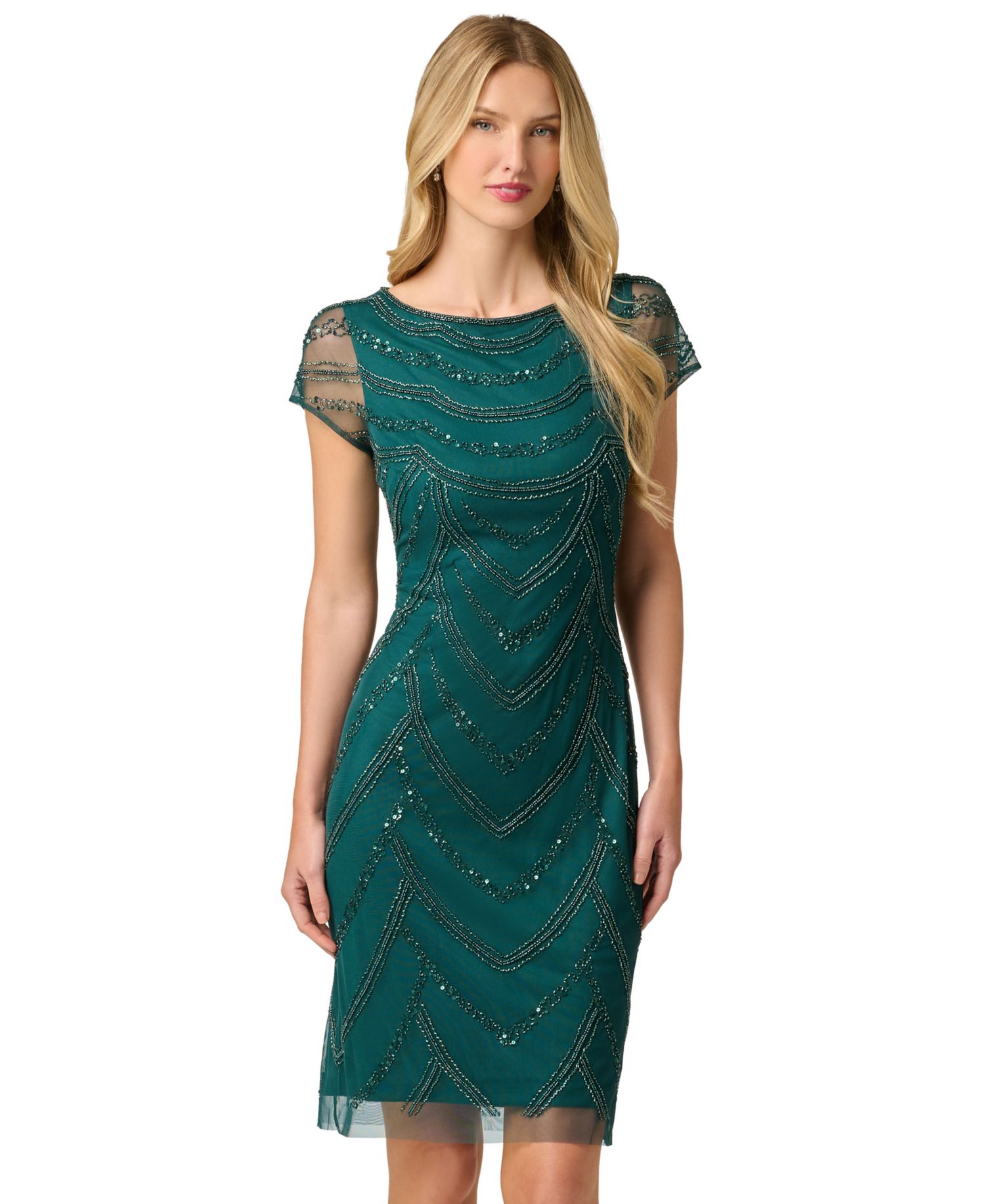 Women's Beaded Cap-Sleeve Sheath Dress