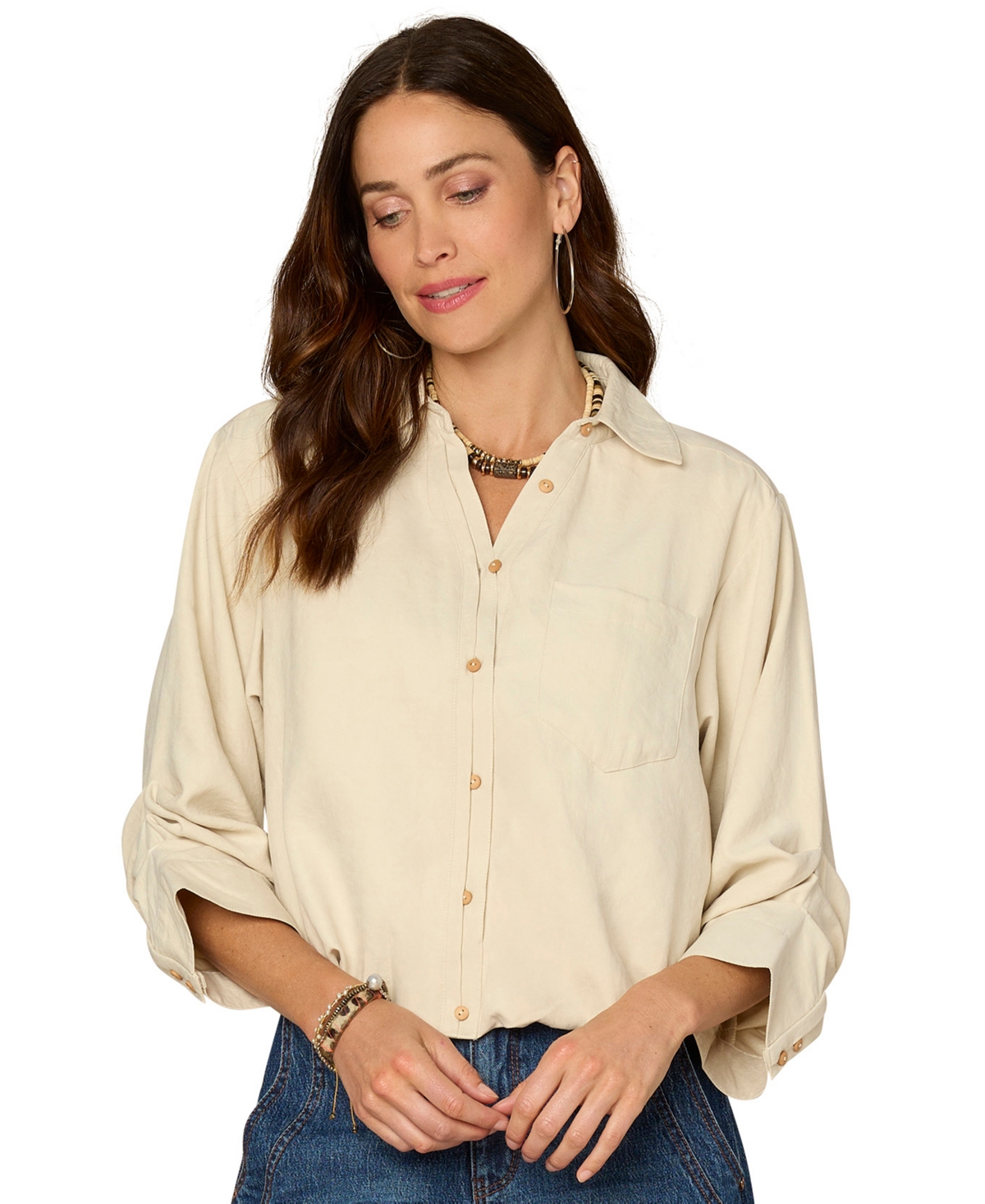Democracy Women's Spread-collar Button-front Top In Vanilla