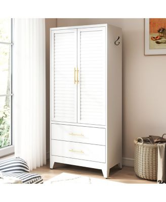 71 Inch Metal Wardrobe Closet with 2 Doors and Drawers