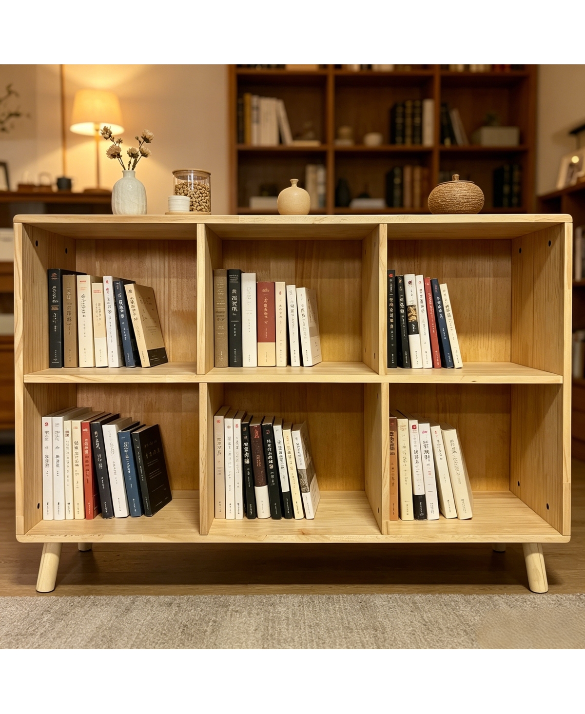 Streamdale Furniture 6-Cube Wooden Storage Shelf with Legs, Natural Solid Wood Cubby Organizer