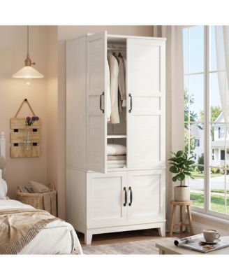 Spacious Modern Wooden Wardrobe, 71"/72" Tall Freestanding Cabinet with 2-4 Doors, 2 Drawers, Adjustable Shelves, Hanging Rod, Organizer