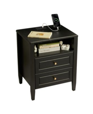 Modern 2-Drawer Nightstand with Charging Station and Open Shelf-A Compact Nightstand for the Bedroom or Living Room