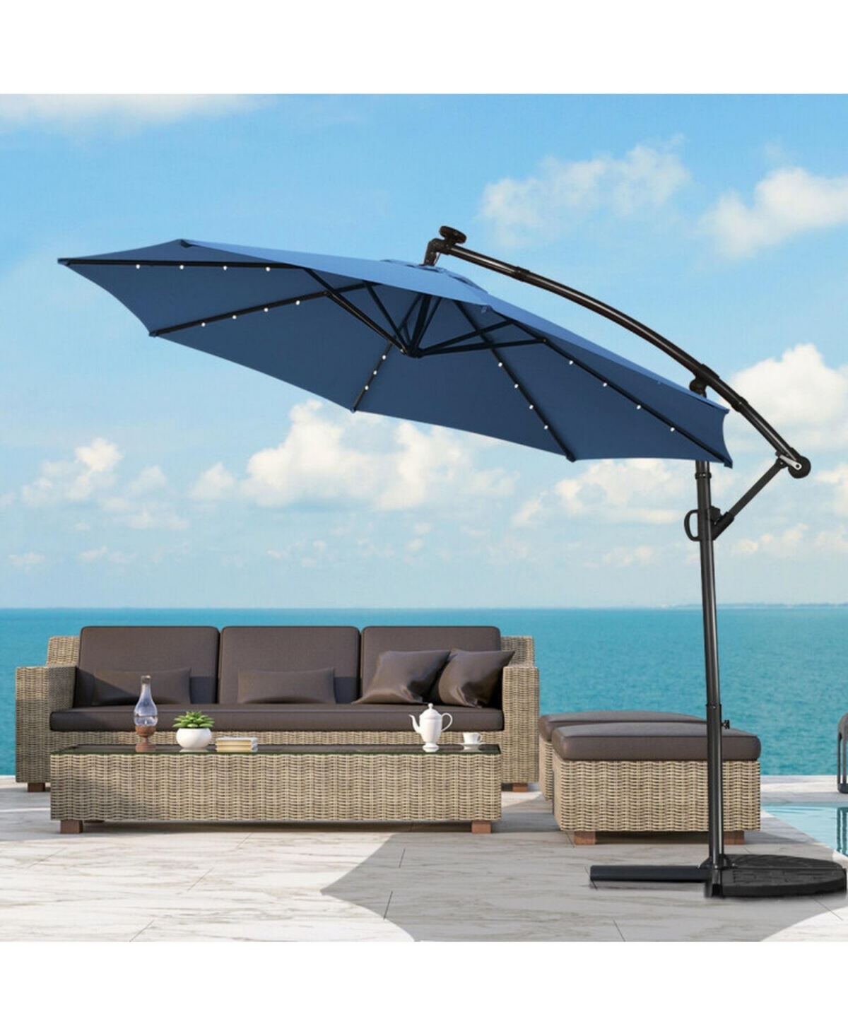Sugift 10 feet 360degree(s) Rotation Solar Powered Led Patio Offset Umbrella