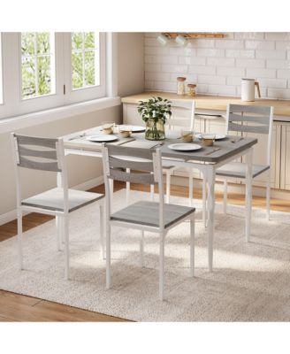 Dining Table Set of 5, Wooden Kitchen Table with Spiral Metal Legs and Cushioned Chairs
