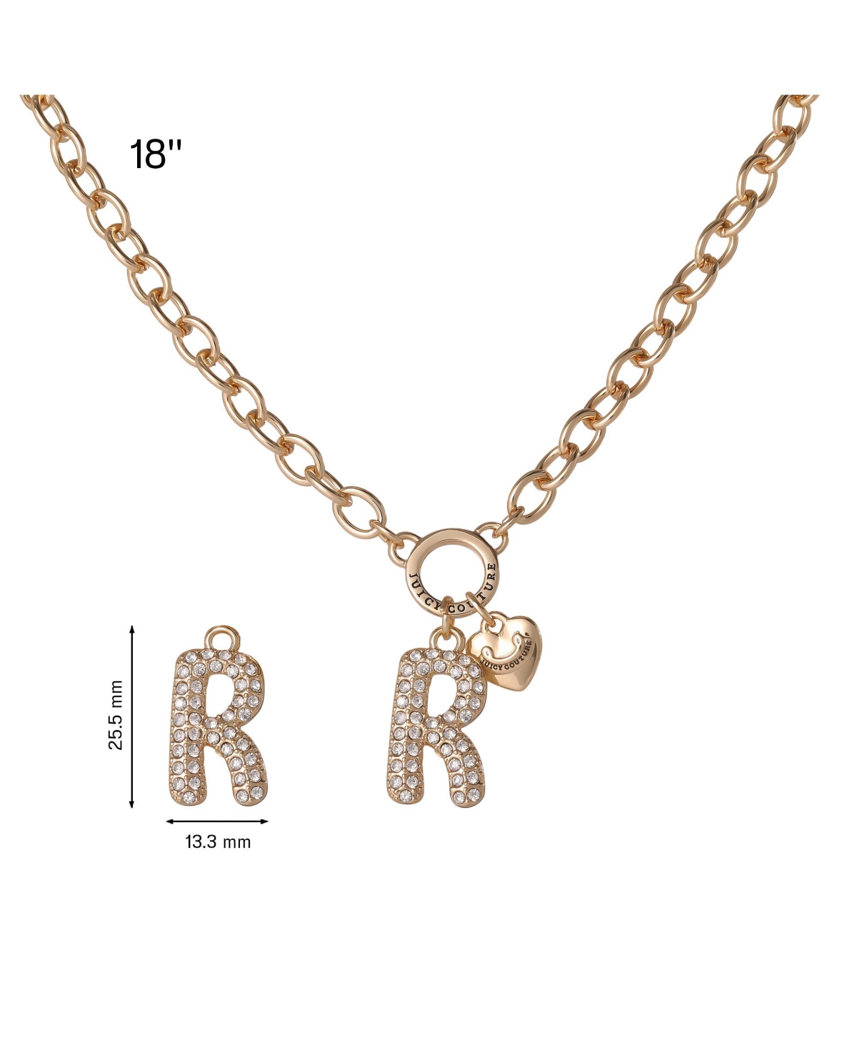Juicy Couture Bubble Letter Necklace for Women with Clear Stones 18"+2